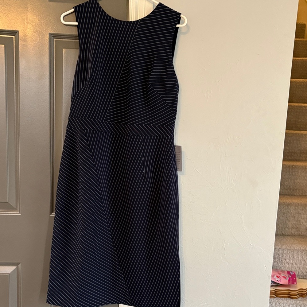 Vince Camuto Midnight and Ivory Striped Midi Dress